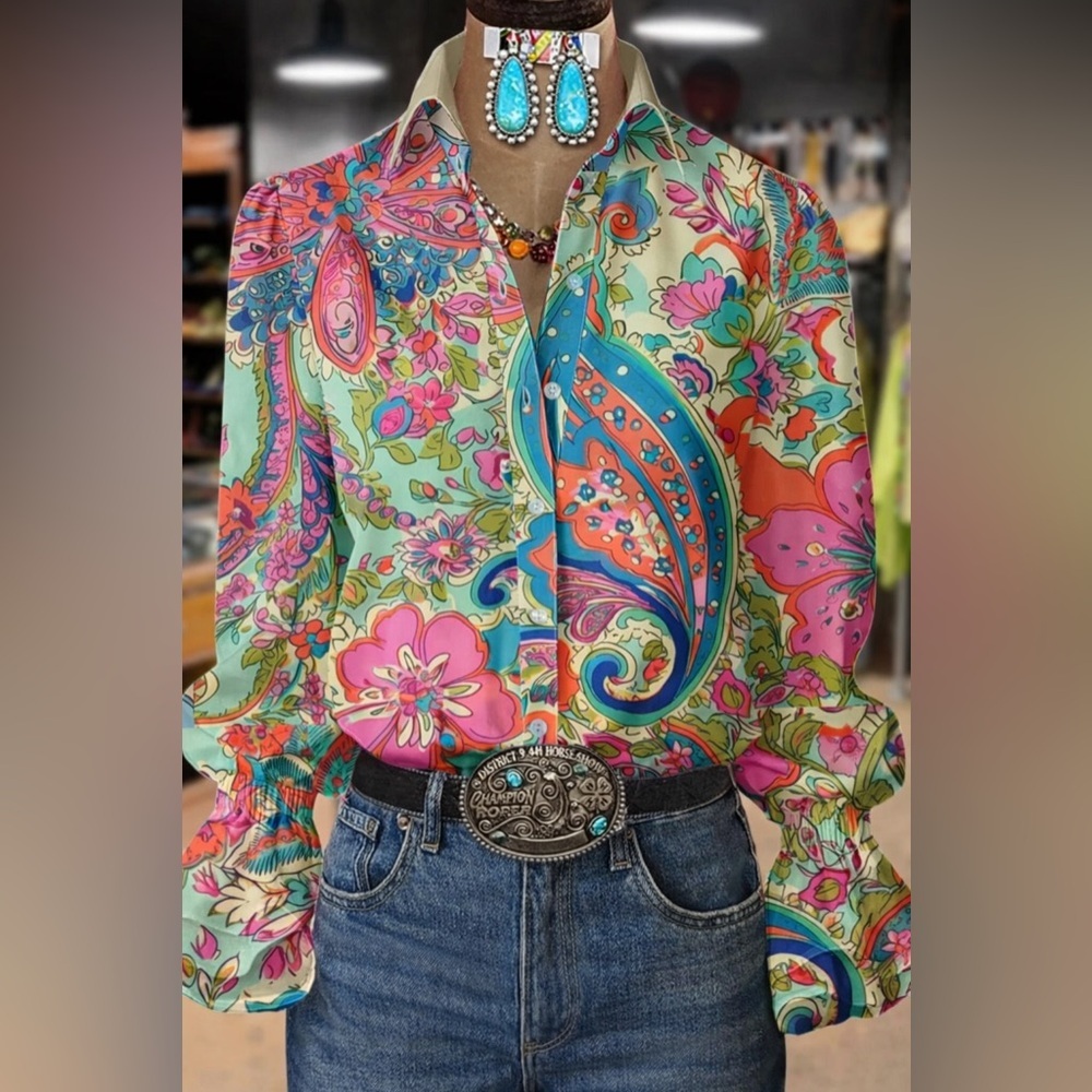 Colorful Paisley Women's Button Up Top Size XL NWOT